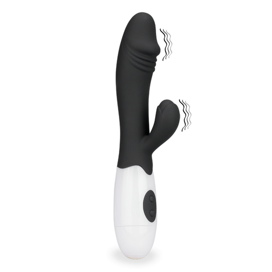 VIBROMASSEUR RABBIT NOIR AVEC GLAND 30 PROGRAMMES 20CM