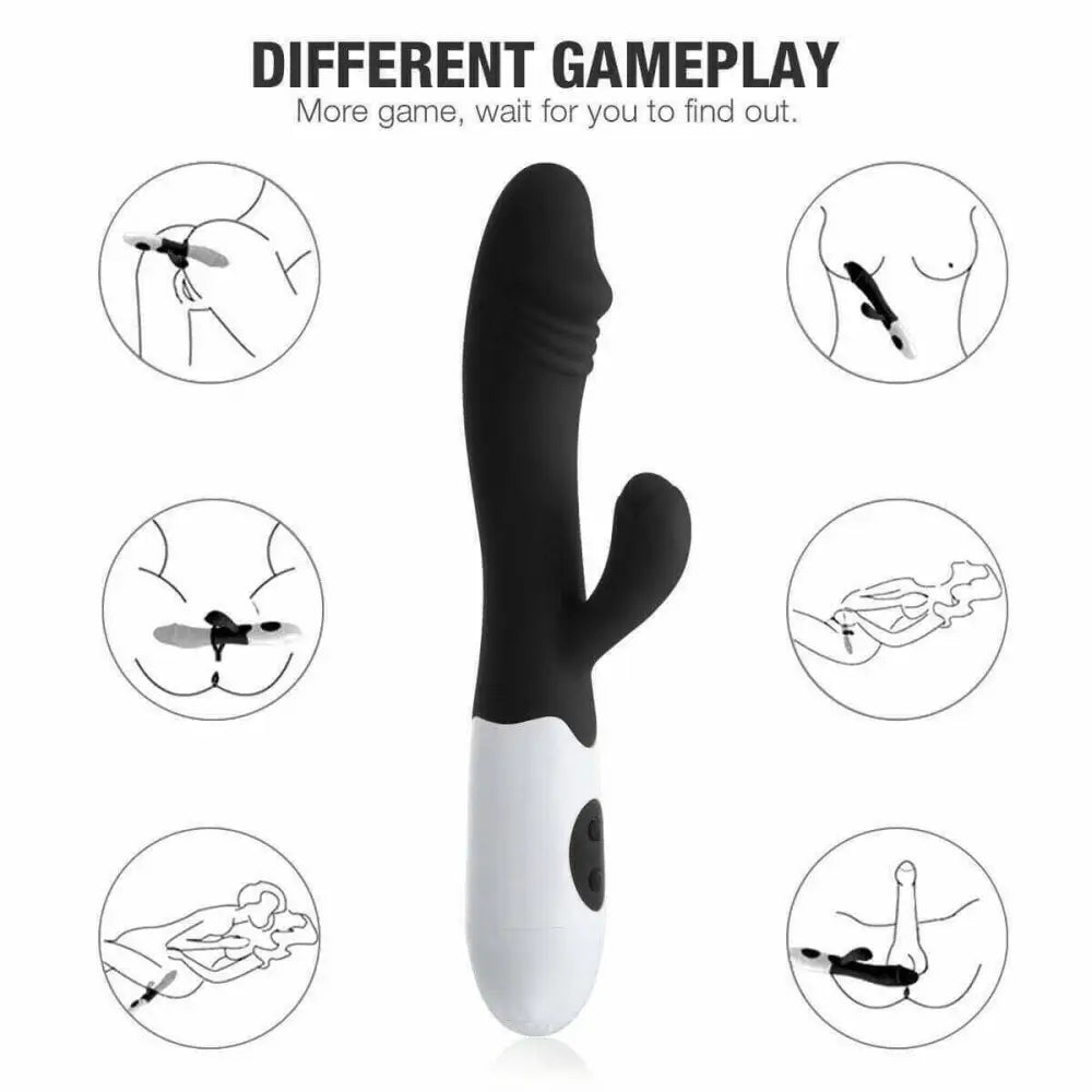 VIBROMASSEUR RABBIT NOIR AVEC GLAND 30 PROGRAMMES USB 20CM