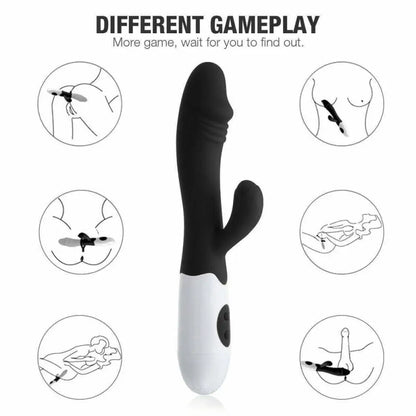 VIBROMASSEUR RABBIT NOIR AVEC GLAND 30 PROGRAMMES USB 20CM