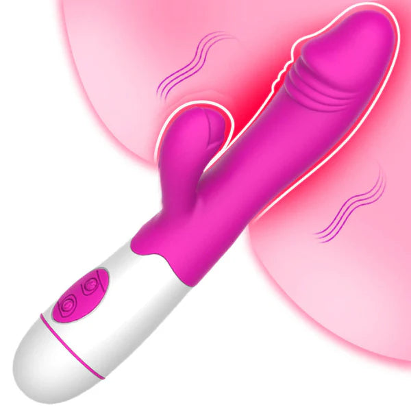 VIBROMASSEUR RABBIT ROSE AVEC GLAND 30 PROGRAMMES 20CM