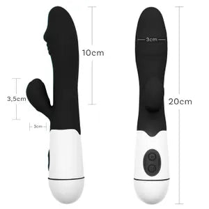 VIBROMASSEUR RABBIT NOIR AVEC GLAND 30 PROGRAMMES USB 20CM
