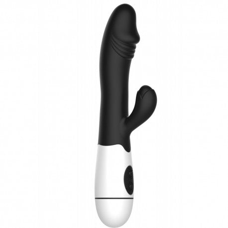 VIBROMASSEUR RABBIT NOIR AVEC GLAND 30 PROGRAMMES 20CM